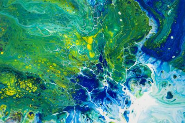 Akrilik, boya, soyut. Tabloya yakın çekim. Renkli soyut resim arkaplanı. Yüksek desenli yağlı boya. Yüksek kalite detaylar. Mermer. Mermer dokusu. Boya sıçraması. Renkli sıvı