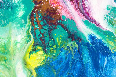 Akrilik, boya, soyut. Tabloya yakın çekim. Renkli soyut resim arkaplanı. Yüksek desenli yağlı boya. Yüksek kalite detaylar. Mermer. Mermer dokusu. Boya sıçraması. Renkli sıvı