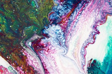 Akrilik, boya, soyut. Tabloya yakın çekim. Renkli soyut resim arkaplanı. Yüksek desenli yağlı boya. Yüksek kalite detaylar. Mermer. Mermer dokusu. Boya sıçraması. Renkli sıvı