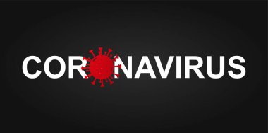 Corona Virüsü, (2019-ncov). Kırmızı virüs hastalığı ve beyaz Corona virüsü siyah arkaplan üzerine metin