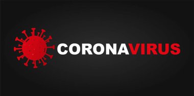 Corona Virüsü, (2019-ncov). Kırmızı virüs hastalığı ve beyaz Corona virüsü siyah arkaplan üzerine metin