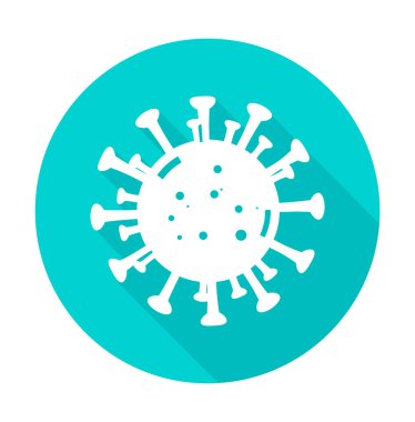 Virüs, bakteri, mikrop, organizma ikonu, logo. Turkuaz dairede, uzun gölge tarzında yapılmış. İzole vektör illüstrasyonu