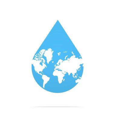 Su damlası düşer, bir dünya haritası damlatır. İzole Vektör 