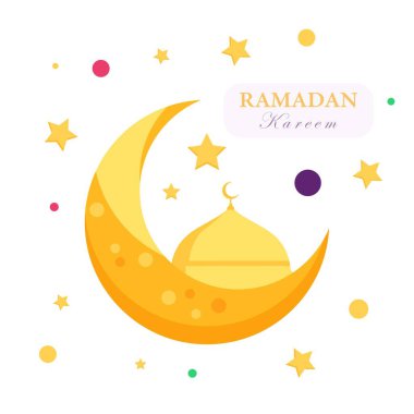 Ramazan Kareem, çeyrek ayda İslami cami kubbesi. Yıldız, dizaynın etrafını işaretle. Vektör