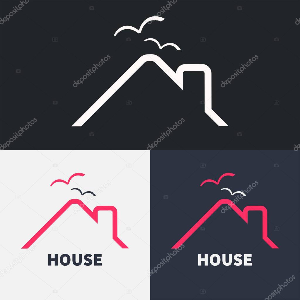 House and bird logo set. Birds fly over the roof of the house, modern emblem. isolated vector illustration