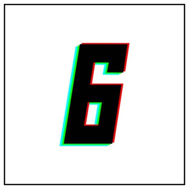 6 numara, altı vektör desing logo. Dinamik, bölünmüş renk, kırmızı, yeşil, siyah çerçeveli beyaz arka plan. Sosyal medya, tasarım unsurları, yıldönümü kutlamaları için.
