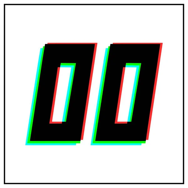 番号00ベクトルデザインのロゴ ダイナミック 分割色 番号の影赤 白の背景に黒のフレームで青 — ストックベクタ