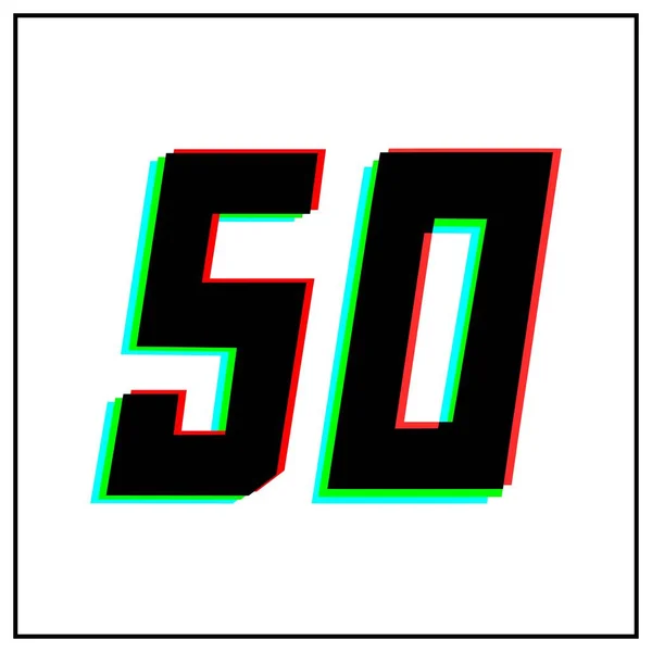 数字50 50ベクトルデザインのロゴ ダイナミック 分割色 番号の影赤 白の背景に黒のフレームで青 ソーシャルメディアのための デザイン要素 記念日の挨拶 — ストックベクタ