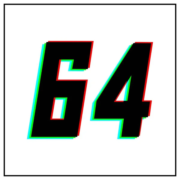 64番 64番ベクトルデザインのロゴ 分割色 白の背景に黒のフレームで数赤 青の影 — ストックベクタ