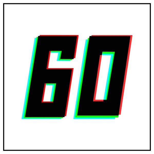 60番 60番ベクトルデザインのロゴ 分割色 白の背景に黒のフレームで数赤 青の影 — ストックベクタ