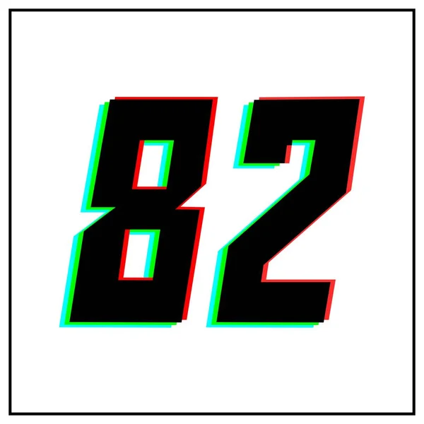 82のベクトルデザインのロゴ ダイナミック 分割色 番号の影赤 白の背景に黒のフレームで青 ソーシャルメディアのための デザイン要素 記念日の挨拶 — ストックベクタ
