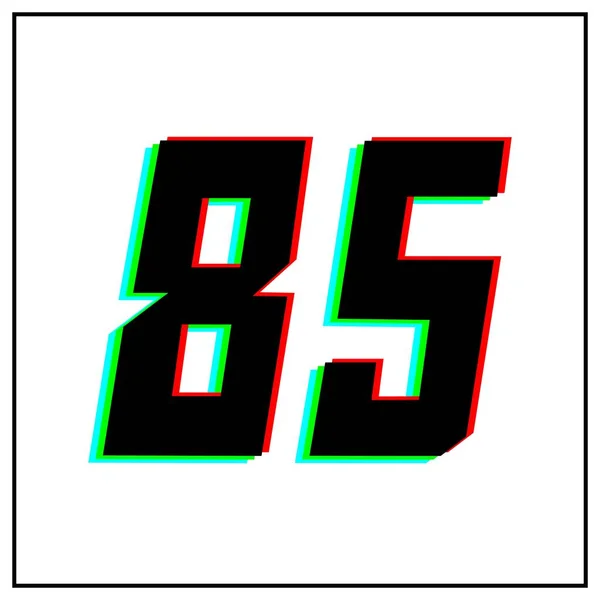 85番 85番ベクトルデザインのロゴ ダイナミック 分割色 白の背景に黒のフレームで数赤 青の影 — ストックベクタ