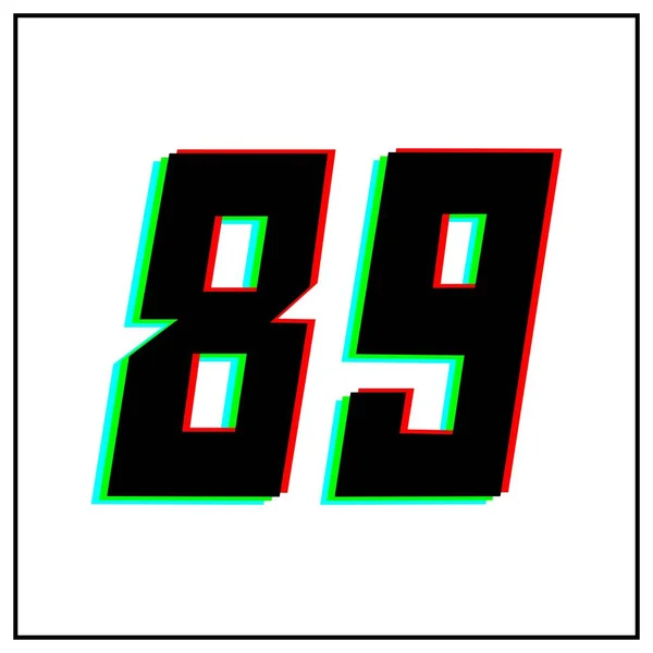 数字89 89ベクトルデザインのロゴ ダイナミック 分割色 番号の影赤 白の背景に黒のフレームで青 ソーシャルメディアのための デザイン要素 記念日の挨拶 — ストックベクタ