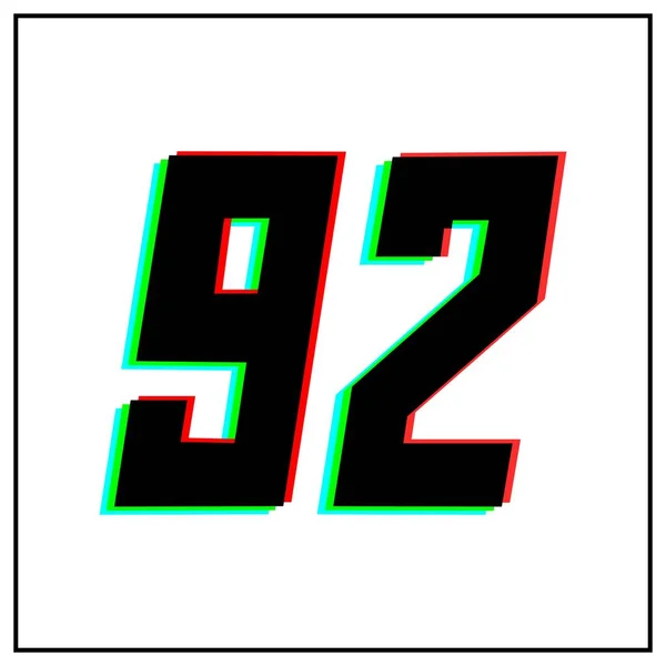 92のベクトルデザインのロゴ ダイナミック 分割色 番号の影赤 白の背景に黒のフレームで青 ソーシャルメディアのための デザイン要素 記念日の挨拶 — ストックベクタ