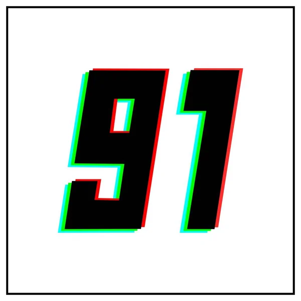 番号91 91ベクトルデザインのロゴ ダイナミック 分割色 番号の影赤 白の背景に黒のフレームで青 ソーシャルメディアのための デザイン要素 記念日の挨拶 — ストックベクタ