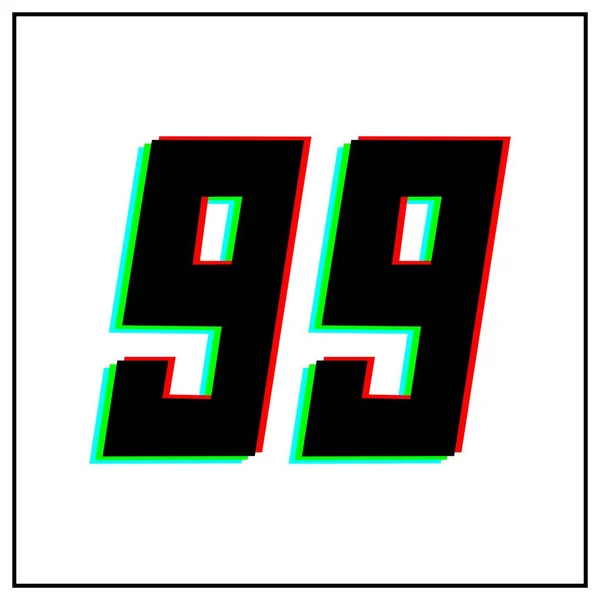 99 numara, 99 vektör desing logo. Dinamik, bölünmüş renk, kırmızı, yeşil, siyah çerçeveli beyaz arka plan. Sosyal medya, tasarım unsurları, yıldönümü kutlamaları için.