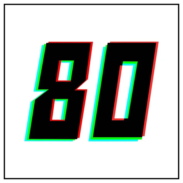 80ベクトルデザインのロゴ ダイナミック 分割色 番号の影赤 白の背景に黒のフレームで青 ソーシャルメディアのための デザイン要素 記念日の挨拶 — ストックベクタ