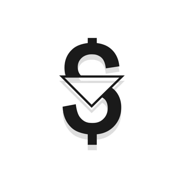 Dólares Abajo Icono Señal Reducción Costos Dinero Símbolo Con Flecha — Vector de stock