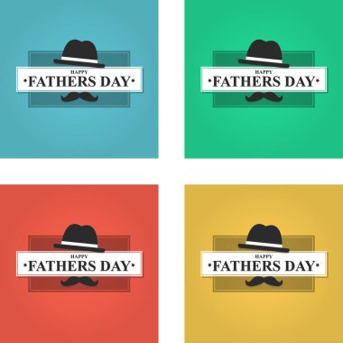Babalar Gününüz kutlu olsun. Renkli şablon seti. Bıyıklı, şapkalı. Vektör illüstrasyonu