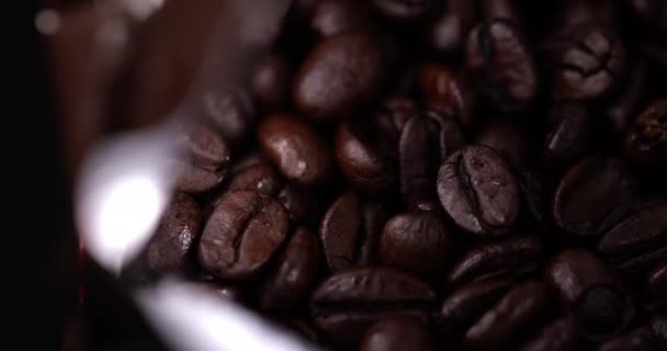 Macro Coffee Beans Package Slow Motion Raw Coffee — Stock Video