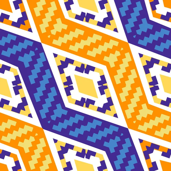 Patrón geométrico africano diagonal amarillo y azul — Vector de stock