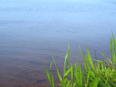 Su yüzeyi yumuşak dalgalanmalar ve gökyüzü yansımaları ile