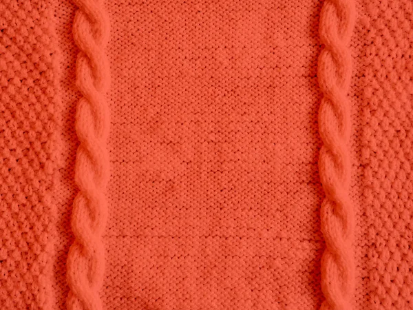 Texture Knitted Woolen Sweater Dyed Living Coral Color Year 2019 — Stock Photo, Image