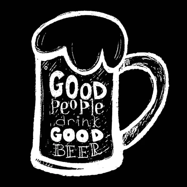 Dobrzy ludzie piją dobre piwo - ręcznie rysowana kreda na tablicy. — Wektor stockowy