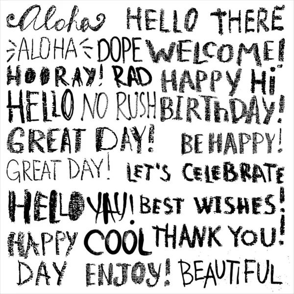 Happy birthday themed hand drawn inscriptions set — Stock Vector