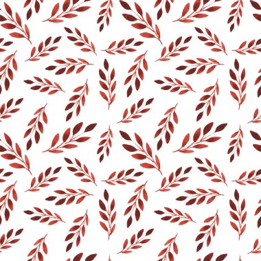 Desenli çerçeve soyutlama dalları yapraklar flora kırmızı beyaz suluboya biçimlendirme el çizimi klasik dekorasyon logosu baskı kağıt