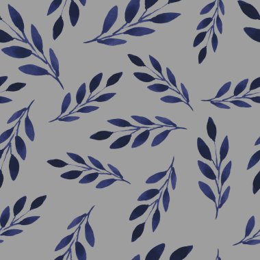 patern dikişsiz baskı tekstil kağıdı suluboya dallar gri flora üzerinde bitki örtüsü