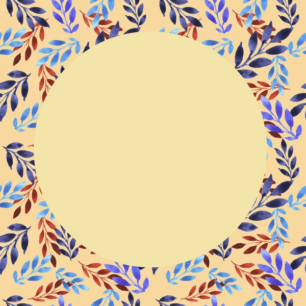 Pattern Frame Abstraction Twigs Leaves Flora Red Blue White Watercolor — Stock Photo, Image