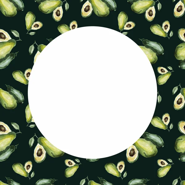 鳄梨水彩图案无缝印花纺织品纸张浅绿色底框明信片手绘植物植物春天饮食健康营养食品 — 图库照片