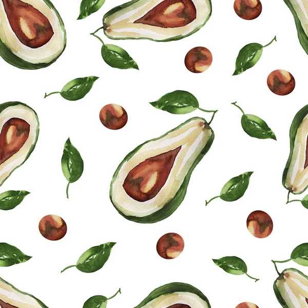 Авокадо Бесшовный Узор Здорового Питания Вегетарианство Белом Фоне Отдельно Акварель — стоковое фото
