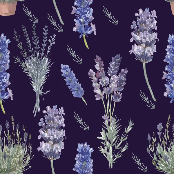 Lavanda Provence Aquarela Padrão Sem Costura Impressão Têxtil Aromaterapia Ervas — Fotografia de Stock