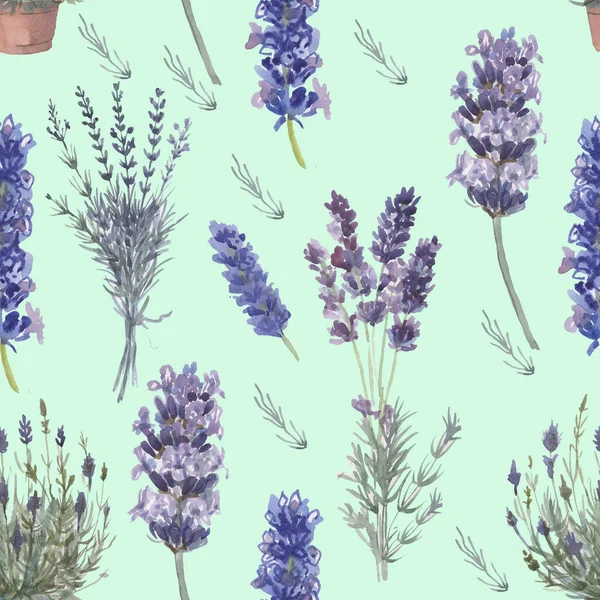 Lavanda Provence Aquarela Padrão Sem Costura Impressão Têxtil Aromaterapia Ervas — Fotografia de Stock