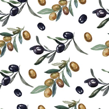 Zeytinler, beyaz arka plandaki diyet yağına, pürüzsüz desensiz tekstil doğal yağlı boya desenleri koymuştur. Sağlıklı beslenme, vejetaryenlik, menü, İtalya mutfağı, el yapımı İtalyan mutfağı.