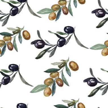 Zeytinler, beyaz arka plandaki diyet yağına, pürüzsüz desensiz tekstil doğal yağlı boya desenleri koymuştur. Sağlıklı beslenme, vejetaryenlik, menü, İtalya mutfağı, el yapımı İtalyan mutfağı.