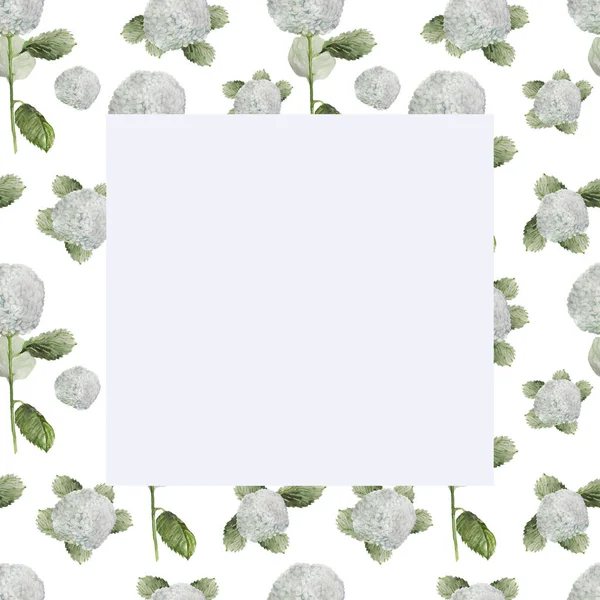 hydrangea white flowers flora bouquet spring pattern seamless on a white background frame greeting card background label business card fabric paper watercolor