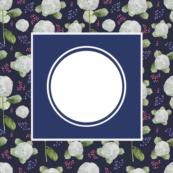 Hydrangea White Flowers Flora Bouquet Spring Pattern Frame Seamless White — Stock Photo, Image