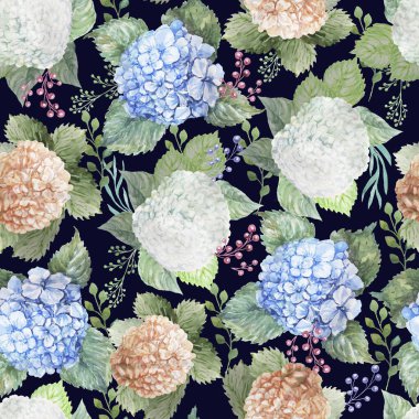 Ortanca beyaz pembe çiçek deseni dikişsiz suluboya baskı tekstil el yapımı çerçeve arka plan çiçek açan bahar el yapımı çerçeve tebrik kartı etiketi çiçek açan bahar tebrik kartı