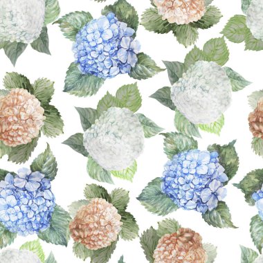 Ortanca beyaz pembe çiçek deseni dikişsiz suluboya baskı tekstil el yapımı çerçeve arka plan çiçek açan bahar el yapımı çerçeve tebrik kartı etiketi çiçek açan bahar tebrik kartı