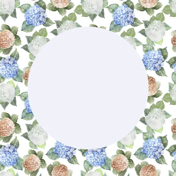 Hydrangea White Pink Blue Flowers Pattern Seamless Watercolor Print Textile — Stock Photo, Image