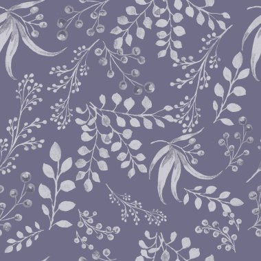 Çimen dalları çiçek tarlaları botanik bitkileri dikişsiz yeşil mavi yapraklar bahçeler bahar mevsimi suluboya elle çizilmiş