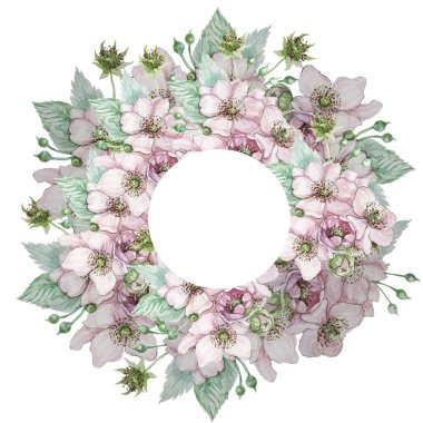 Böğürtlen dalındaki çiçekler çiçek yaprakları bitki buketi bahar bitkisi suluboya el yapımı dikişsiz baskı tekstil çerçeve sınırı