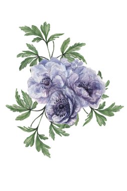 Deniz şakayıklarını hazırlayın. El yapımı suluboya çizimi. Mor, mavi, mavi ve yeşil yapraklar. Parmak izi, tekstil, kağıt, arka plan. Bahar, yaz kompozisyonu. Çiçek açan bahçe..