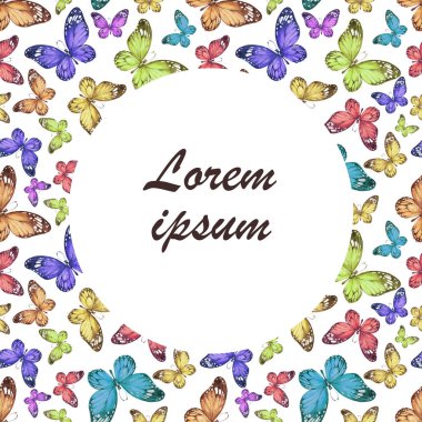 Kelebeklerle kusursuz desen. El yapımı suluboya çizimi. Vahşi yaşam, böcekler. Tatil kartı, bahar, yaz. Yazdırma, tekstil, kağıt, arkaplan olarak kullanılabilir.