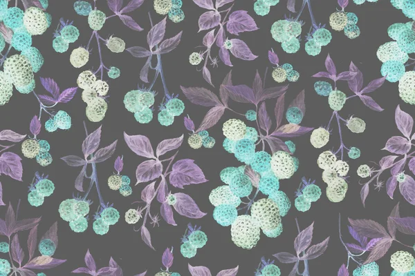 Böğürtlen Desensiz Sulu Boya Yapımı Tekstil Meyvesi Yaprakları Bahar Mevsimi — Stok fotoğraf
