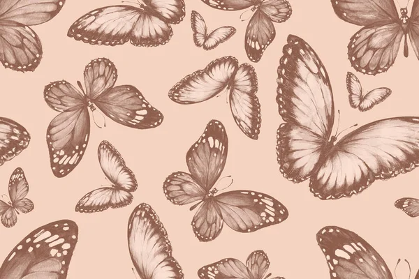 butterflies insects watercolor set separately on a white background pattern seamless print textile wildlife vintage retro frame wallpaper