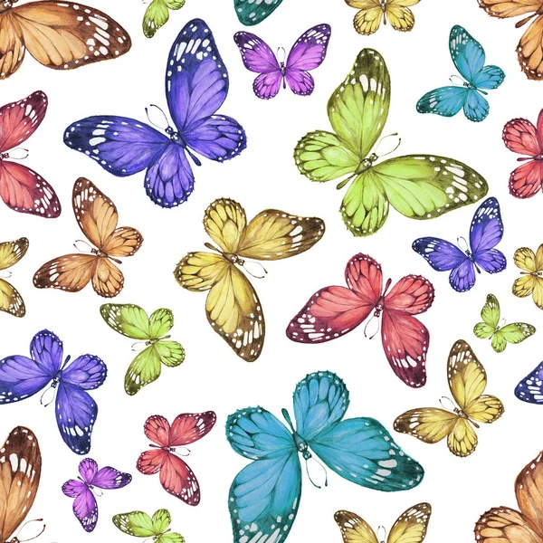 无缝隙的蝴蝶图案 手绘水彩画 野生动物 度假卡 夏天可用于印刷 — 图库照片